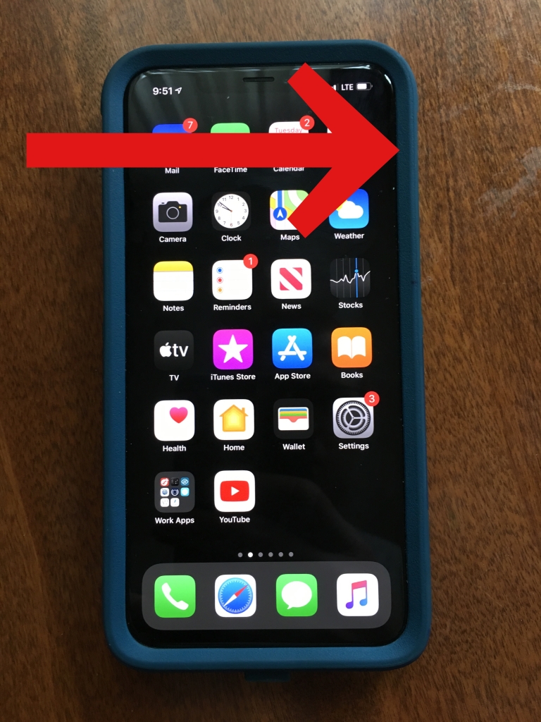 iphone with an arrow pointing to the top right side button